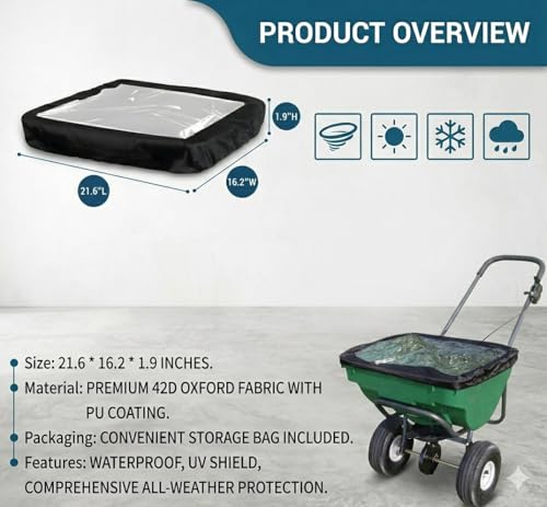 Spreader Cover with Clear Window, Waterproof Fertilizer Hopper Lid, Black