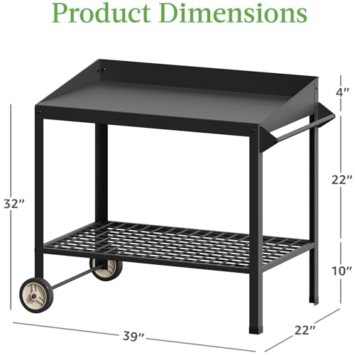 Metal Potting Bench on Wheels Heavy Duty Weatherproof Work Station