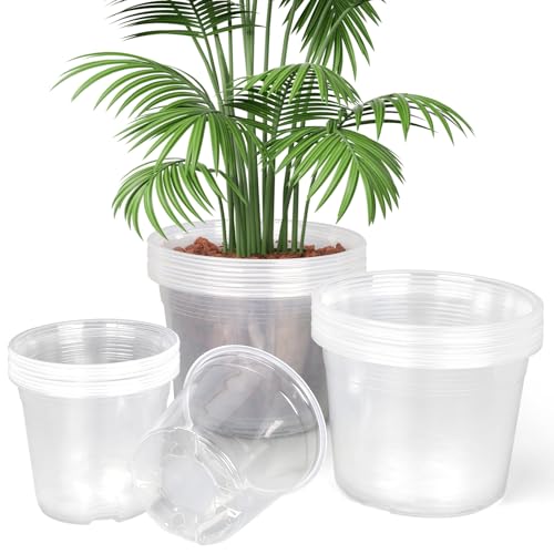 24 Pack 6/8/10 Inch Clear Nursery Pots with Drainage, Large Clear Plant Pot
