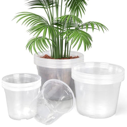 24 Pack 6/8/10 Inch Clear Nursery Pots with Drainage, Large Clear Plant Pot