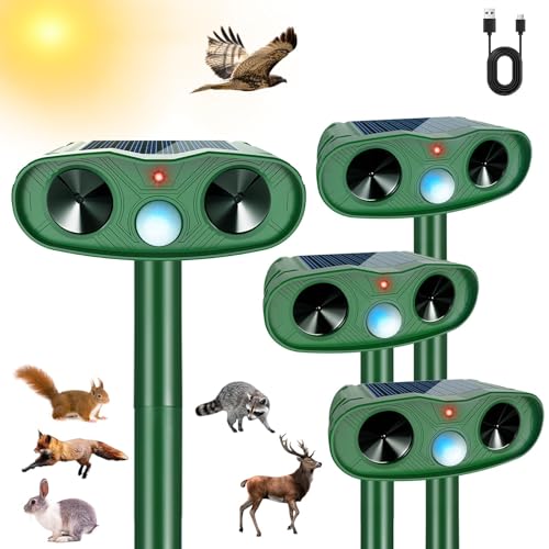 Ultrasonic Animal Repellent Outdoor Cat Deer Repellent Devices, Solar Animal Repeller Motion Detection, Cat Repeller Outdoor to Scare Squirrel Dog Repellent Deterrent for Yard (4Pack) (4)