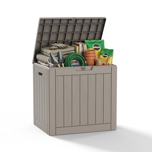 DRATO 35 Gallon Outdoor Storage Box Waterproof Lockable Small Deck Box Grey - color: Grey, size: 35 Gallon