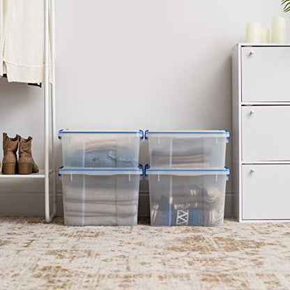 IRIS USA 4-Pack 26.5/44 Combo Qt Storage Bins with Gasket Lids, Clear/Blue - size: 27 & 44 Qt. Combo