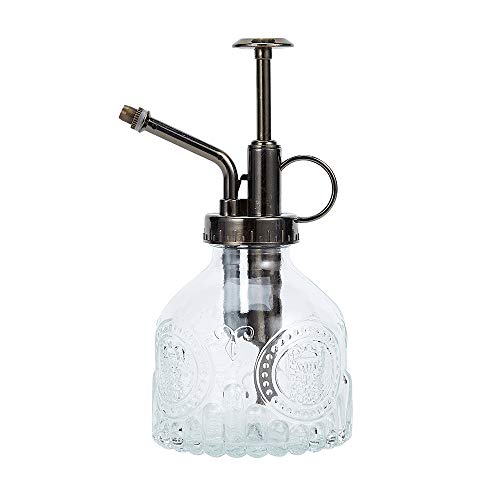 Glass Plant Mister Spray Bottle, 6.5" Tall Vintage Plant Spritzer Watering Can, Succulent Watering Bottle with Top Pump, Small Plant Sprayer Mister for Indoor Outdoor Houseplant - Clear - color: Clear