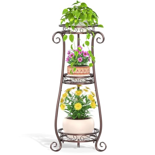LASZOLA 3 Tiers Metal Corner Plant Flower Stand Tall Indoor Outdoor, Bronze - color: Bronze, size: 3 Tier
