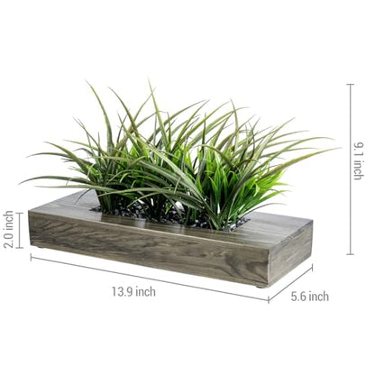 MyGift 10-Inch Artificial Grass Plant in Rectangular Wood Planter (Weathered Gray, 14 Inch) - color: Weathered Gray, size: 14 Inch