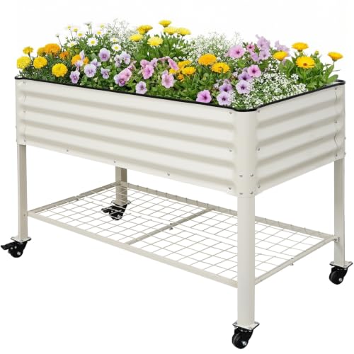 Elevated Raised Garden Bed Outdoor with Shelf, Wheels, 2' X 4', White - style: Deluxe White(With Casters, Shelf)