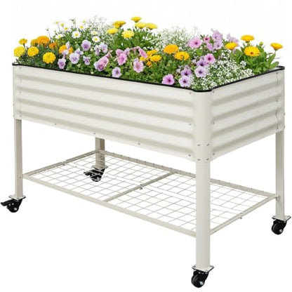 Elevated Raised Garden Bed Outdoor with Shelf, Wheels, 2' X 4', White - style: Deluxe White(With Casters, Shelf)