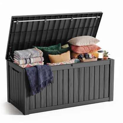 PatioZen 190 Gallon Deck Box Lockable Waterproof UV Resistant Black - color: Black, size: 190 Gallon