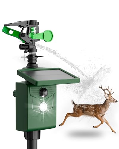Motion-Activated Sprinkler, Solar Animal Repellent Outdoor - 1 Pack Deer Cat Deterrent with Motion Sensor & Flashing Lights, Protects Yard & Garden from Deer, Cats, Raccoons