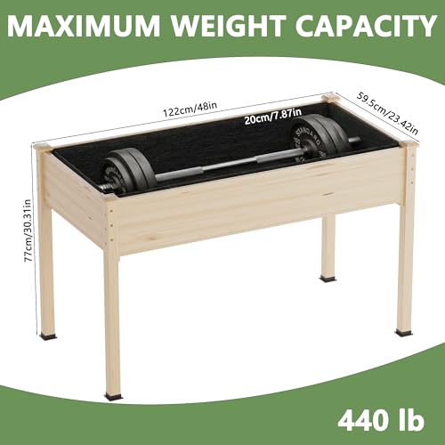 Raised Garden Bed with Legs, 48x24x30in Tall Wooden Elevated Planter Box with Liner for Flowers Vegetables Herbs, Outdoor Reinforced Large Raised Bed for Balcony/Patio/Backyard - size: 48x24x30in