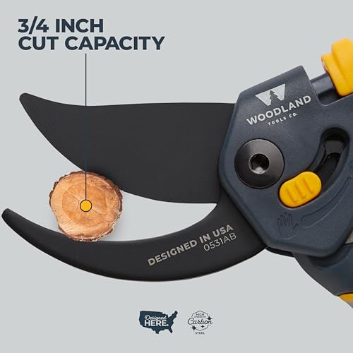 Woodland Tools Co. Super Duty Bypass Pruning Shears – 3/4" Cut Capacity, Gear-Driven Cutting System, High Carbon Steel Blade, Internal Spring, Adjustable Grip, Garden Pruner for Thick Stems and Shrubs - style: Super Duty Pruner