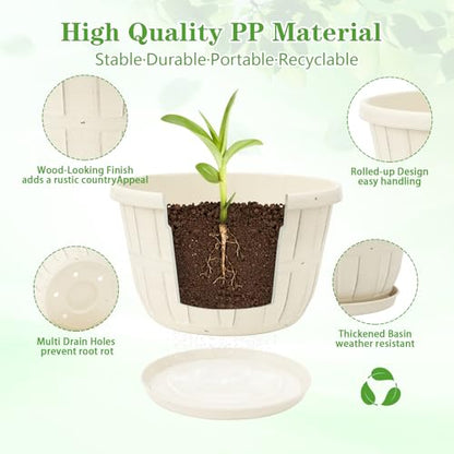 Quarut Plant Planters Pots Set of 4 Pack 16 Inch，Large Plastic Flower Pot - color: Beige, size: 16 inch-4 pack