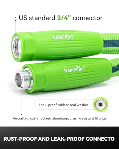RAINPOINT Garden Hose 50FT, Up to 60% Lighter Non-Expanding Water Hose with TPE Inner Tube, Lightweight & Flexible Anti-Kink Hose, 800D Oxford Fabric, Weather-Resistant, 450PSI Burst, 3/4" Fittings - size: 50FT