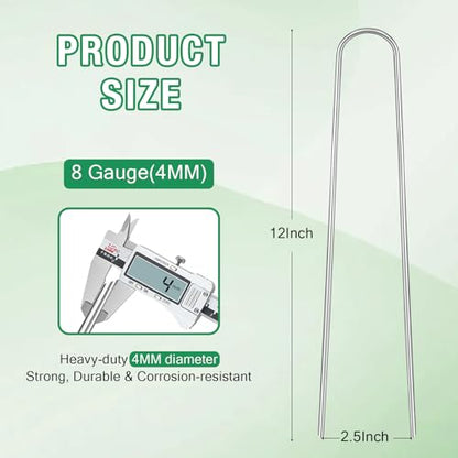 8 Gauge Landscape Staples, FUIJOL 12 Inch 15 25 50 100 Pack Heavy Duty U-Shaped Landscape Stakes, Galvanized Garden Staples for Weed Barrier Stakes, Ground Cover, Irrigation Tubing, Fence (25,12 Inch) - size: 12inch