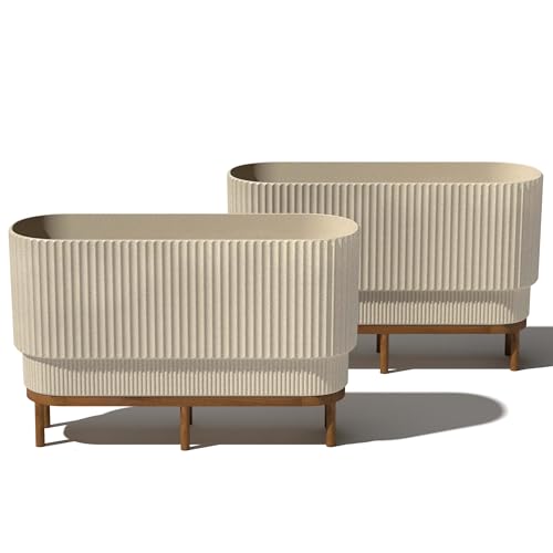Veradek Demi Series Raised Long Planter - Wide Planter with Stand - color: Sand/Brown, size: 30 inch - 2 Pack