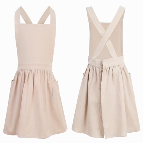 Kids Pinafore Apron, Cross Back Apron, Japanese Style Bib Aprons Home Clothes - color: Beige, size: 76 x 130 cm