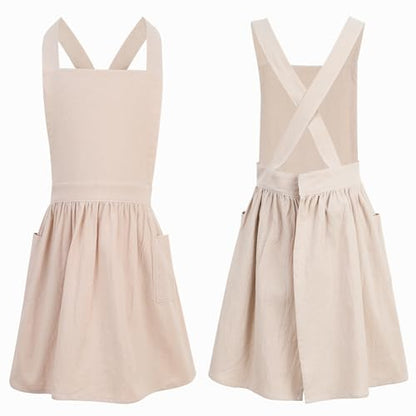 Kids Pinafore Apron, Cross Back Apron, Japanese Style Bib Aprons Home Clothes - color: Beige, size: 76 x 130 cm