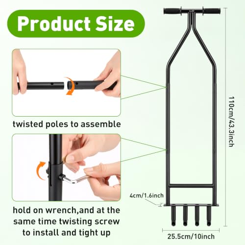 Manual Core Aerator Lawn Tool, Heavy Duty Lawn Aerator Tool with 4 Hollow Tines, Yard Aeration Tool for Lawn, Grass Plug Aerator for Compacted Soil, Lawn Care