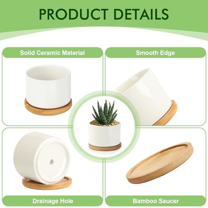 ZOUTOG 6 Pack 3.1" Ceramic Succulent Pots,White Planter with Drainage Tray - color: Bright White, size: 6 Pack