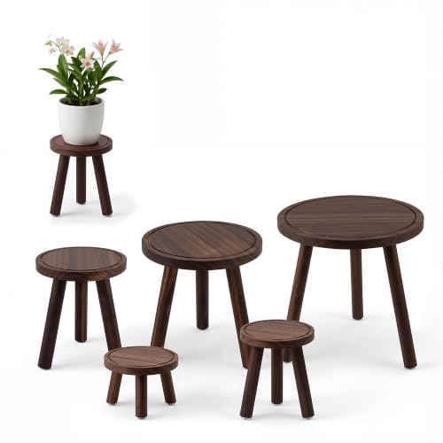 VECELO 5-Pack Wood Plant Stand Indoor, Flower Pot Stand Outdoor, Plant Holder, Chestnut Brown - color: Chestnut Brown