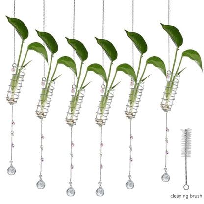 6Pcs Hanging Plant Propagation Station with Crystal Ball Prisms Suncatcher - color: Silver