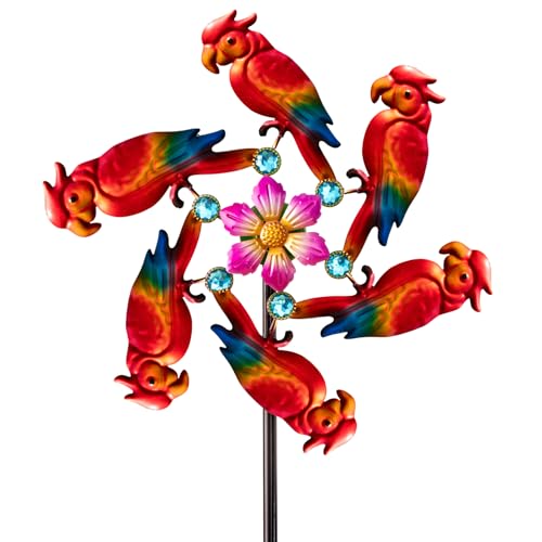 44" Parrot Garden Wind Spinners - Metal Outdoor Stakes Kinetic Wind Spinner Windmills Decor, Wind Sculpture Yard Art Decorations for Patio, Lawn & Garden - size: 44" Parrot