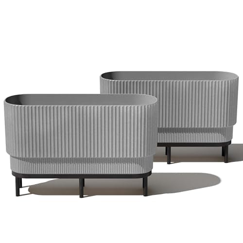 Veradek Demi Series Raised Long Planter - Wide Planter with Stand - color: Grey/Black, size: 30 inch - 2 Pack