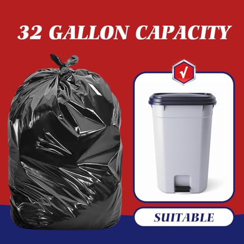 Teivio Large Black Trash Bags 30-33 Gallon 40 Count 30+ Gal Garbage Bags