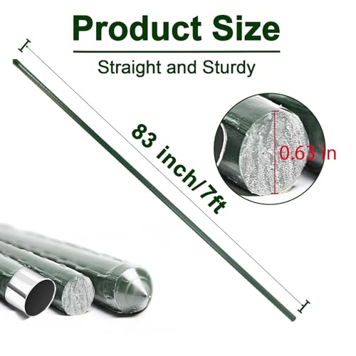 Garden Stakes 7ft, Metal Plant Stakes 7 Feet 25 Pack for Gardening and Farm, 84" Plastic Coated Plant Support for Tomato, Cucumber, Bean, Flower, Potted and More Climbing Plants - size: 7ft, pack of 25