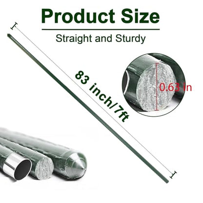 Garden Stakes 7ft, Metal Plant Stakes 7 Feet 25 Pack for Gardening and Farm, 84" Plastic Coated Plant Support for Tomato, Cucumber, Bean, Flower, Potted and More Climbing Plants - size: 7ft, pack of 25