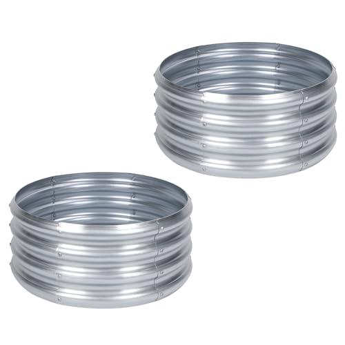 PINPON 2-Pack Galvanized Garden Bed 2x2x1ft Round Planter & Fire Pit Ring - size: 2P-2x2x1ft