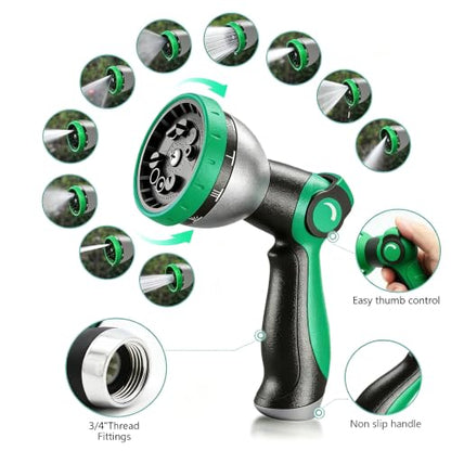 Garden Hose 25FT, Ultra Lightweight with 10-Function Nozzle - color: Green