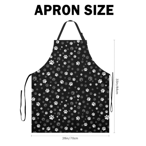 Art Apron with Pocket for Women Men - color: Black Paw Print