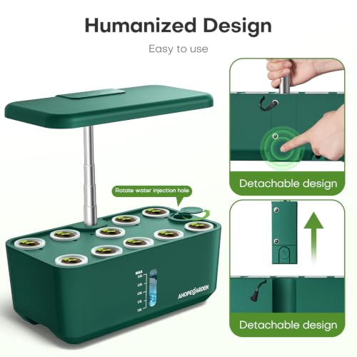 Ahopegarden Hydroponics Growing System: 10 Pods Indoor Herb Garden with LED - color: Green