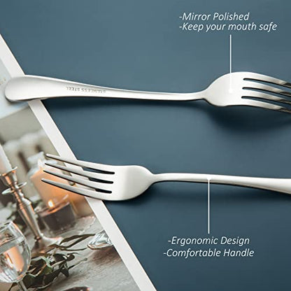 SANTUO Dessert Forks Set - 12-piece Stainless Steel Salad Forks Cream Fork Flatware Set Reusable for Household Use or Camping - Silver 6.7 Inches - size: 6.7Inch(Dessert Fork)-12P