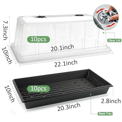 1020 Seed Starting Trays with Tall 7.3" Humidity Dome, No Hole, 10-Pack - size: 10p 1020Trays+7.3''Domes