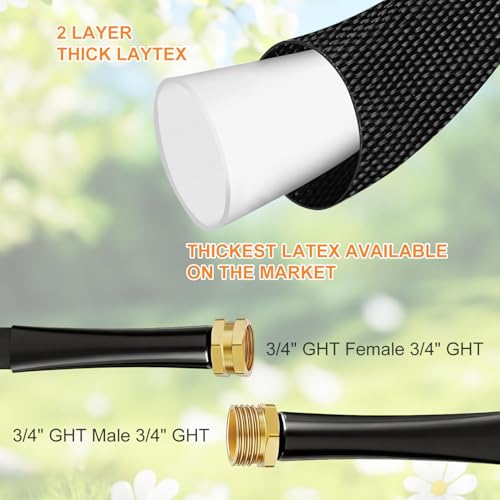 Garden Hose 75FT, Camper Water Hose with Nozzle Flexible Garden Water Hose - Burst-Resistant, Kink-Free, High-Pressure, All-Weather Use for Lawns, Gardens, and Outdoor Cleaning - size: 75FT
