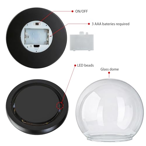Cloche Glass Dome with LED Base, Round Glass Display Bell Jar, 6 Inch