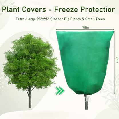 2 Pack Green Plant Freeze Covers, 78"x95" Frost Cloth with Drawstring - size: 78''x95''