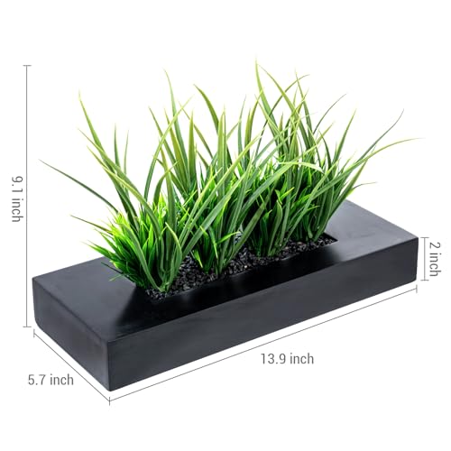 MyGift Artificial Grass Plant in Rectangular Wood Planter (Black, 10 Inch) - color: Black, size: 14 Inch
