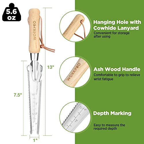 WORKPRO Hand Weeder Puller, 5-in-1 Garden Trowel with Wooden Handle