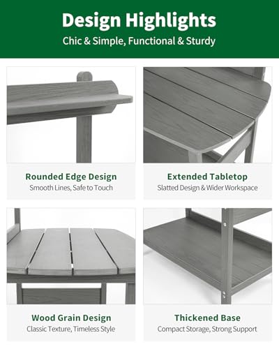 HIPS Outdoor Potting Table Bench with 3-Tier Storage Gray - color: Gray