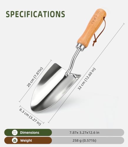 Garden Trowel, Heavy Duty 2mm Stainless Steel Hand Shovel