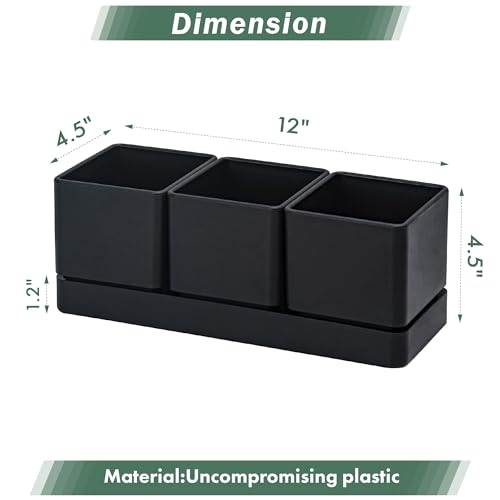 D'vine Dev Plastic Herb Garden Planter Set, Black, 76-V-B-1 - color: Black, size: 12"