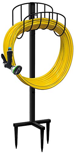 Artigarden Freestanding Garden Hose Holder Hanger, Outdoor Heavy Duty Metal Water Hose Storage Holders Stand Organizer Rack Detachable Stake, Holds 150 Ft of Hoses for Outside Lawn Yard, Black - color: Wave