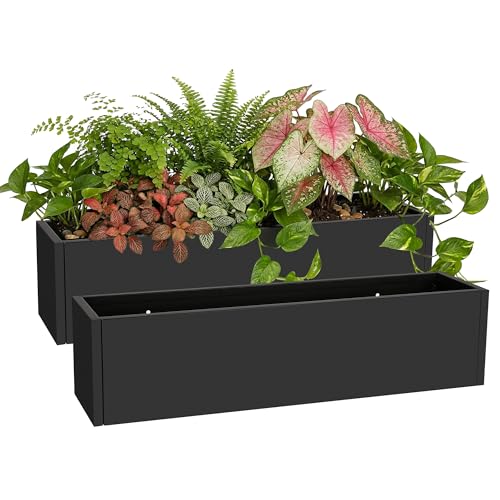 Garvee Metal Planter Box 2 Pack, 36" Window Planter Hanging Flower Pot