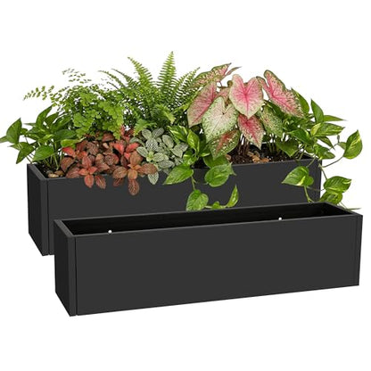 Garvee Metal Planter Box 2 Pack, 36" Window Planter Hanging Flower Pot