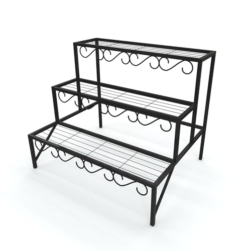 Garden 4 you 3-Tier Metal Plant Stand, Heavy Duty Flower Pot Display Rack - color: Black, size: StyleB-27.5"L x 23.6"W x 23.6"H