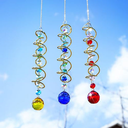 20.5in Yellow Crystal Gazing Ball Spiral Wind Spinner Suncatcher Decor - color: Gold With Yellow Ball Drop Prism